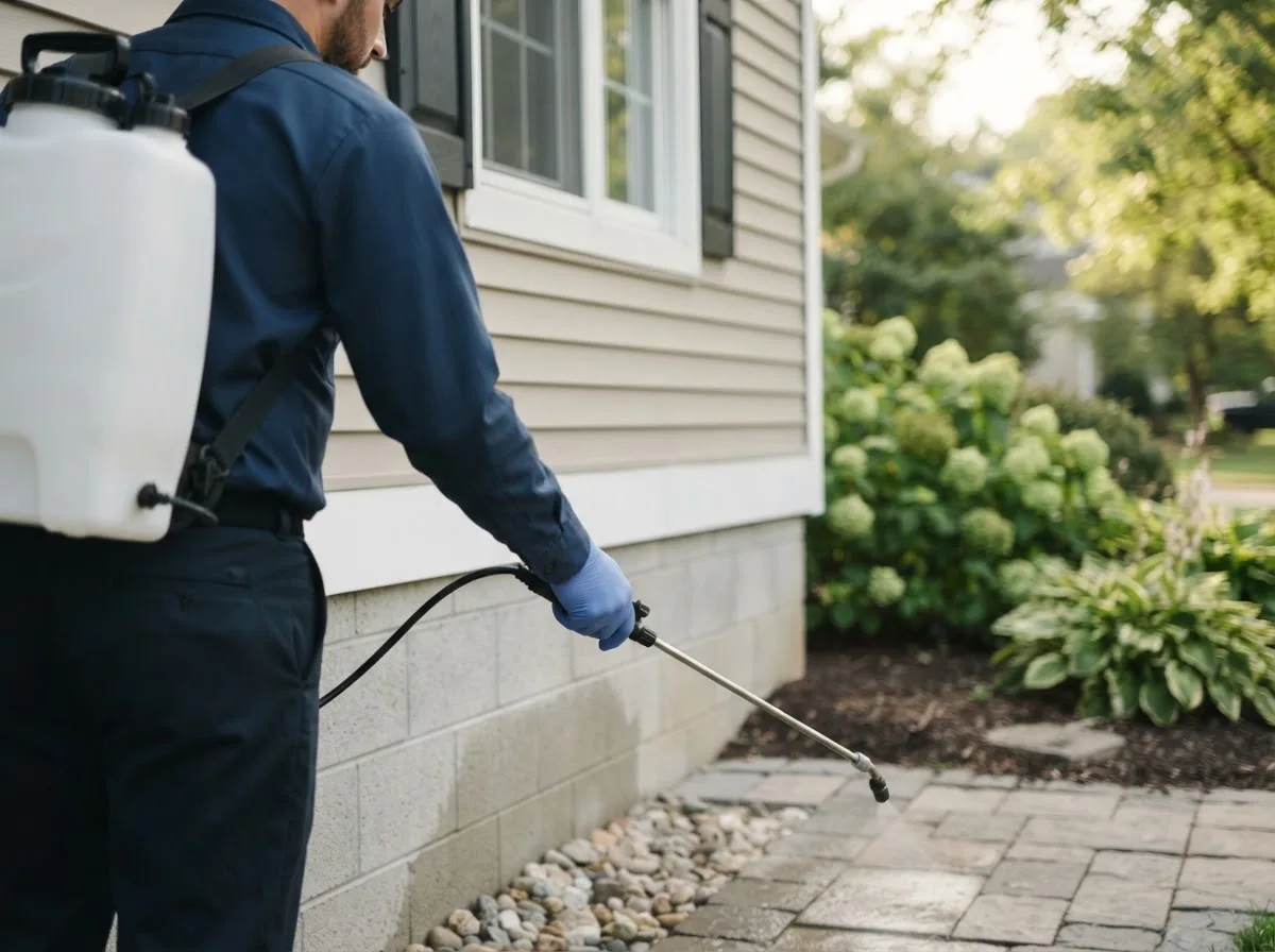 Pest control technician inspecting a home in Keeseville, NY